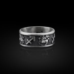 Sagittarius 925 Silver Zodiac Ring, Sterling Silver Men Wedding Ring, Celestial Jewelry, Horoscope Ring, Promise Ring, Gift For Boyfriend