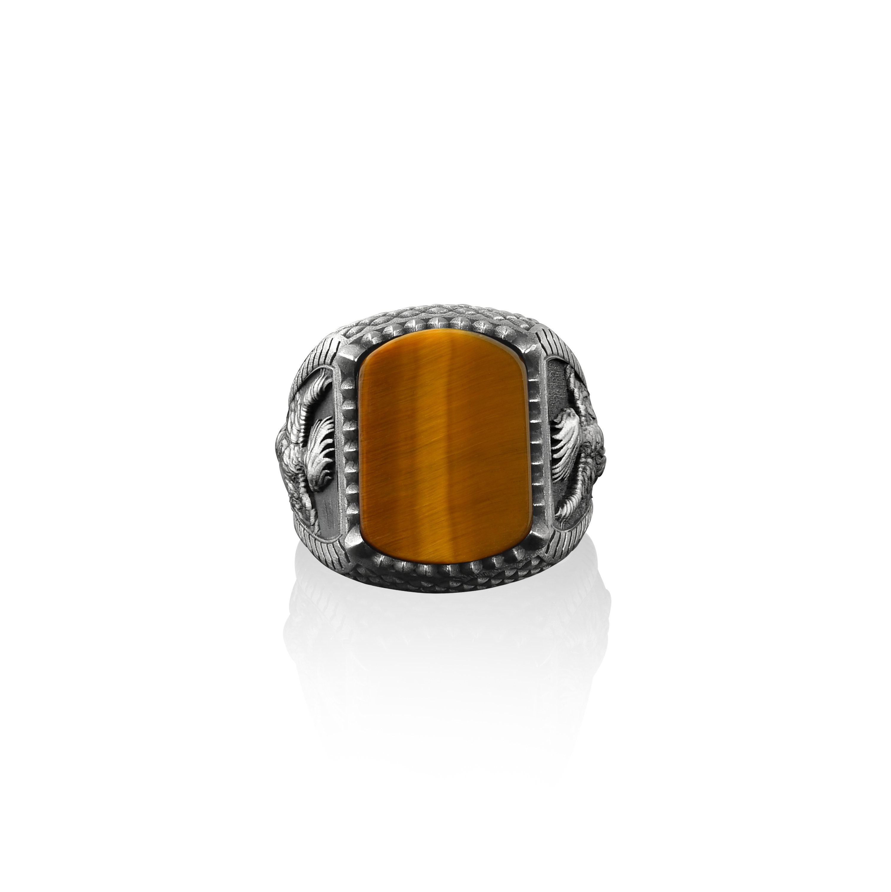 Mythical Bird Phoenix Silver Men Rings, Sterling Silver Tiger's Eye ...
