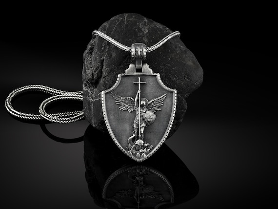 Archangel Saint Michael Silver Medallion, Orthodox Shield Archangel Pendant, St Micheal Necklace, St Michael Is Commander Of The Army Of God