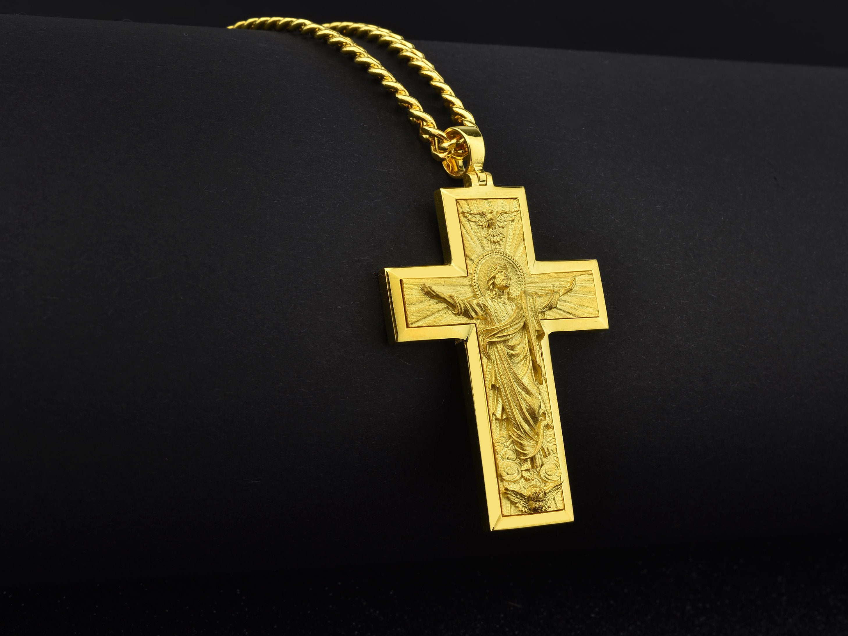Gold 14K Ascension Cross Mens Necklace Personalized 18K Gold - Etsy