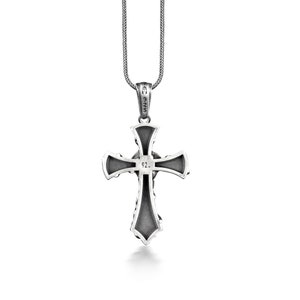 Rose in Cross Pattee Necklace For Men, Oxidized Floral Cross Necklace in Sterling Silver, Medieval Christian Cross Pendant For Boyfriend image 3