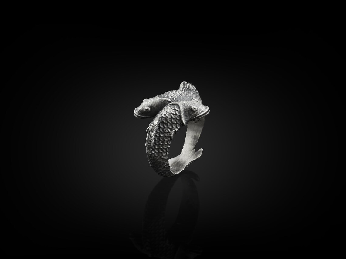 Pisces Fish Handmade Sterling Silver Men Ring Fish Animal Etsy