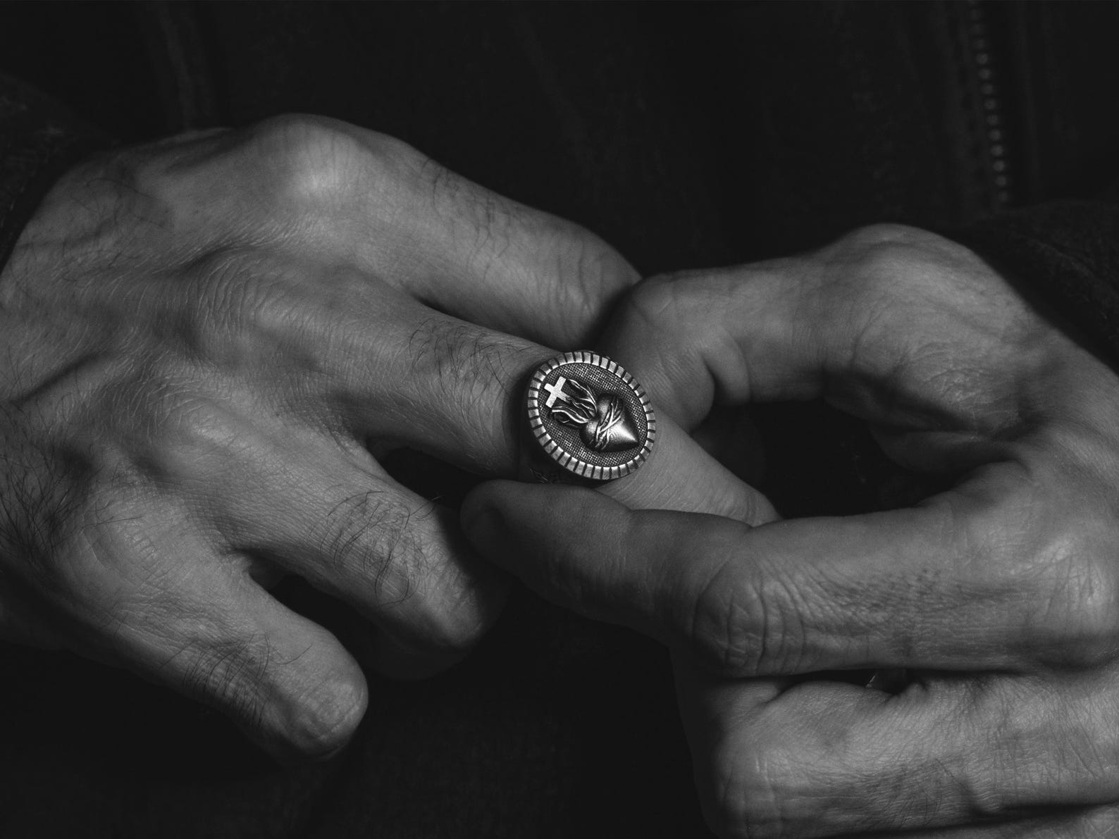 Sacred Heart Signet Ring for Men in Sterling Silver, Christian ...