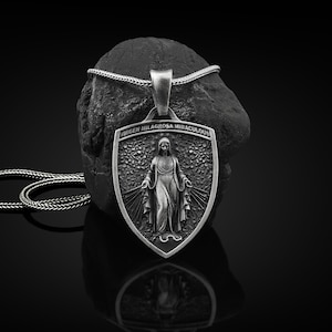 Virgen Milagrosa Handmade Sterling Silver Men Charm Necklace, Miraculous Medal Men Jewelry, Virgin Mary Pendant, Medal of Our Lady of Graces