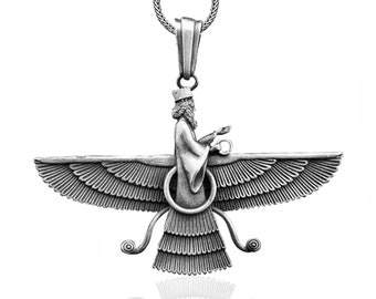 Faravahar Ahura Mazda Handmade Silver Necklace, Ancient Persia Silver Men Jewelry, Ahura Mazda Sterling Silver Pendant, Mythology Mens Gift