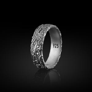 Unique Sterling Silver Cloud Band Ring for Men, Swirling Pattern, Promise Ring, Wedding Band, Anniversary Gift, Sterling Silver Cloud Ring
