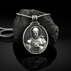 Silver Saint Francis Necklace, Saint Francis Mens Pendant, Christian Saint Francis Medallion, Silver Christian Jewelry, Religious Men Gift