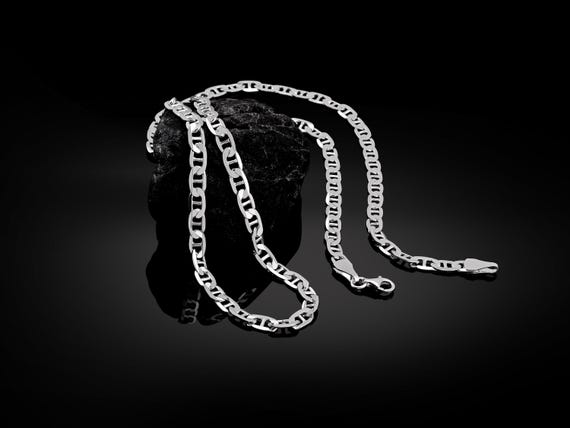 Men Silver Mariner Chain Necklace, Unique Nautical Link
