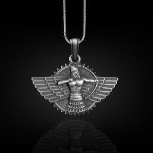 Sumerian Warrior Men Necklace in Sterling Silver, Mesopotamia Necklace, Ancient Warrior Necklace, Historical Jewelry for Men, Sumerian Charm