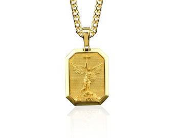 Archangel Saint Michael 14K   Gold Mens Necklace, Orthodox Archangel  Personalized 10K Gold Pendant, St Michael 18K Mens Gift Medallion