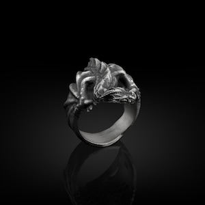 Winged Dragon Handmade Sterling Silver Ring For Men, Dragon Mythology Jewelry, Minimalist Unique Animal Ring, Gothic Jewelry, Ring For Men