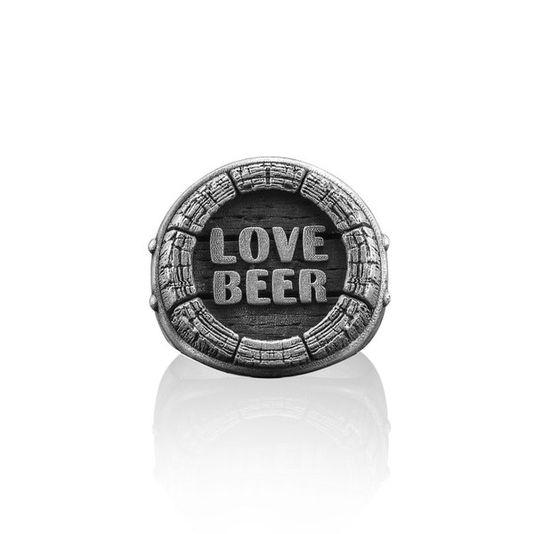 Chevalière homme en argent sterling faite main Love Beer, bague de motard unique gravée, bague meilleur ami amateur de bière, cadeau commémoratif, cadeau de sympathie