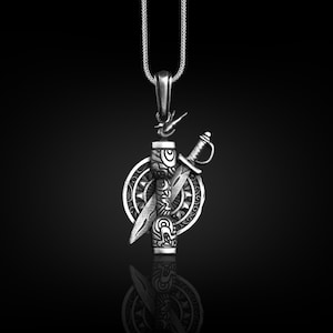 Collar espiritual de tótem y daga en plata, collar religioso africano para hombres, collar hecho a mano para marido