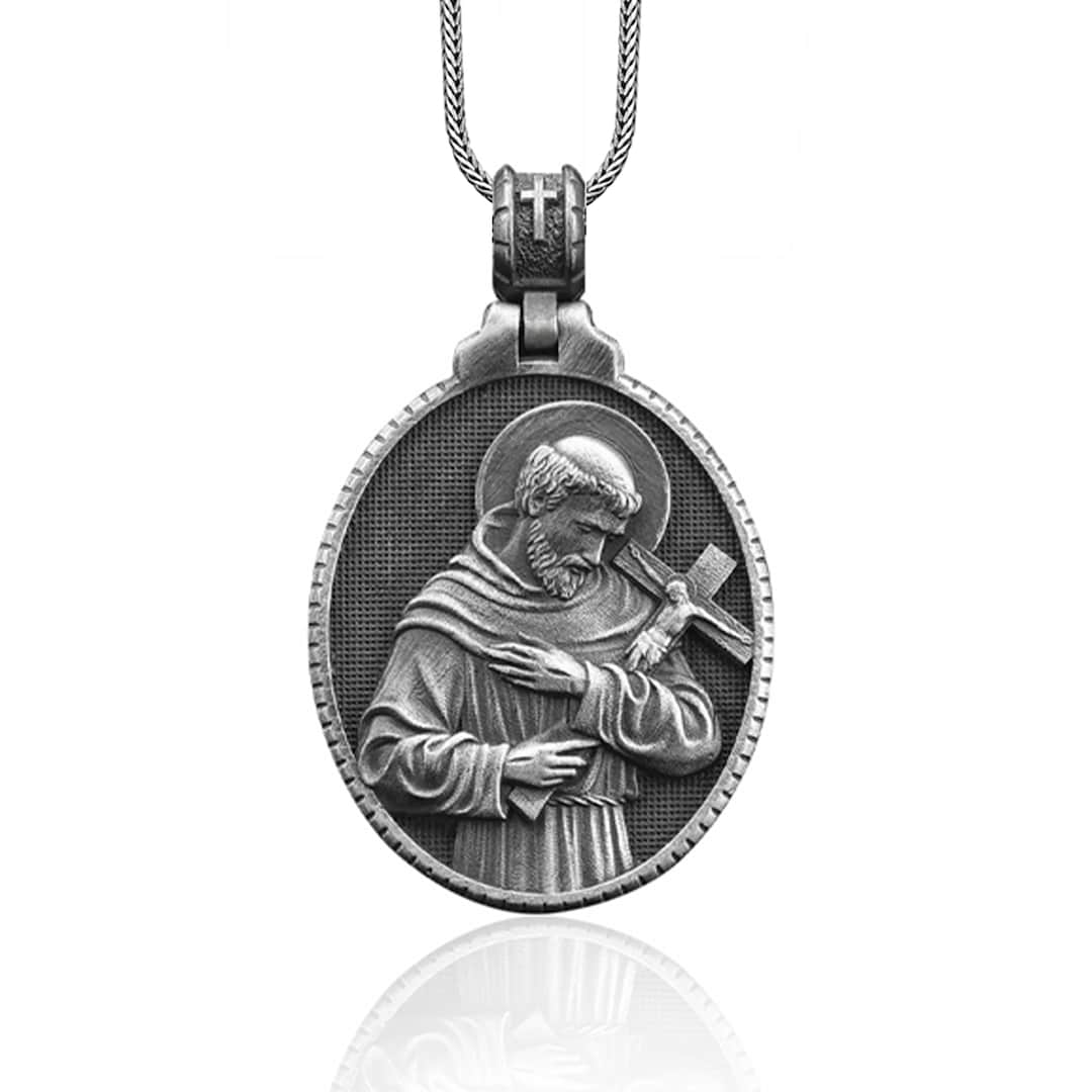 Saint Francis of Assisi Handmade Sterling Silver Men Charm Necklace, St ...