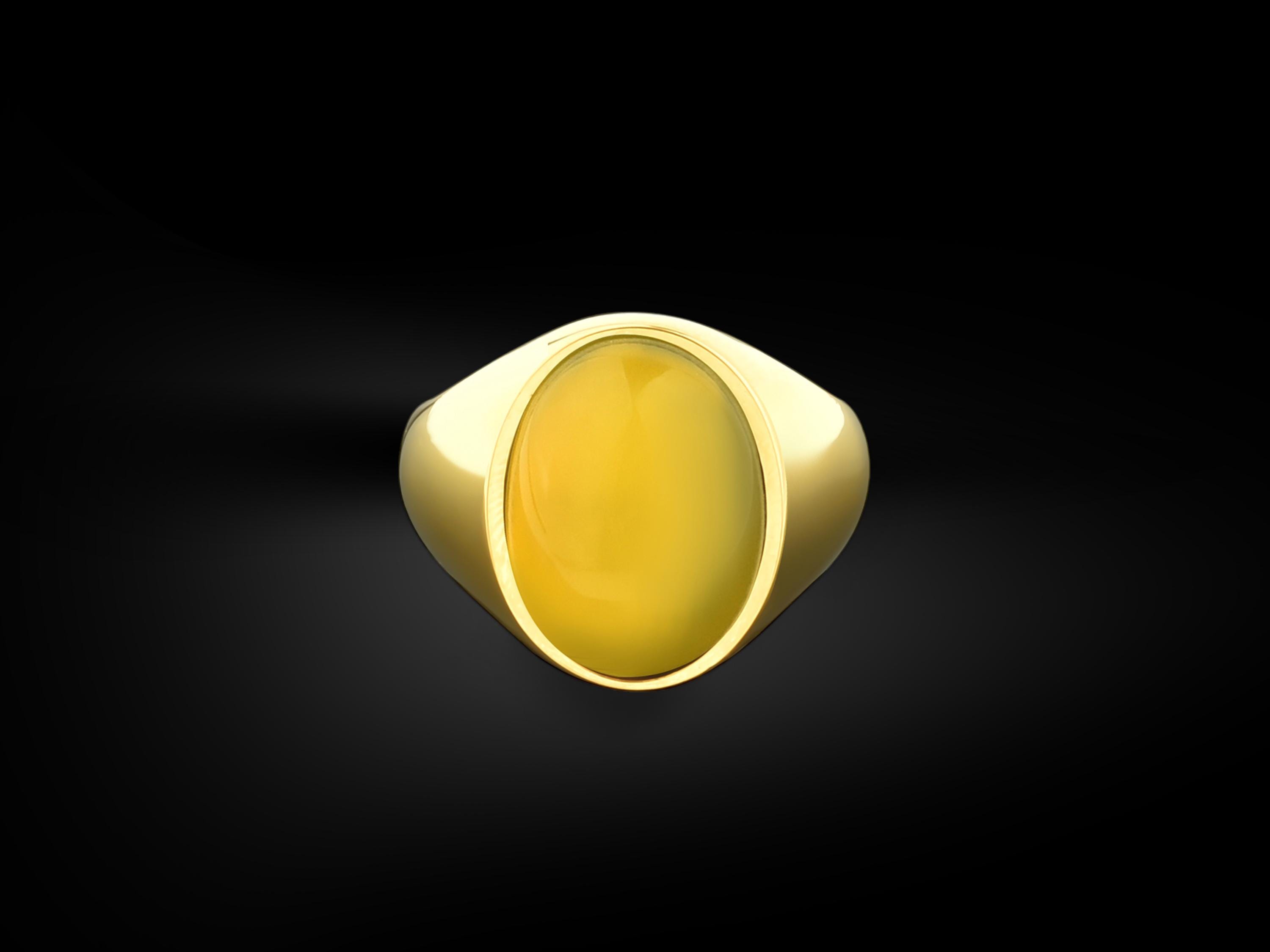 Handmade yellow agate gemstone 21k gold mens rig, Agate stone luxury wedding men 18k gold jewelry rings, Oval signet 14k gold men gift ring