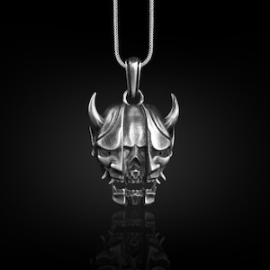 Collar gótico con calavera que se convierte en diablo, collar de demonio oxidado en plata de ley, collar gótico genial para novio, collar exclusivo para hombre
