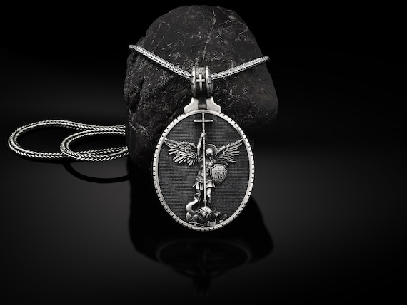 Collier Saint Michel Archange Argent 925 - Pendentif Saint Christophe Jésus Christ - Bijou Religieux Homme Femme