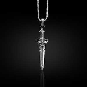 Sword pendant necklace in gothic style, Oxidized strength necklace for men, Unique mens silver necklace for boyfriend