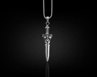 Sword pendant necklace in gothic style, Oxidized strength necklace for men, Unique mens silver necklace for boyfriend