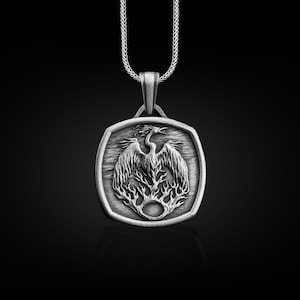 Phoenix Fire Bird Engraved Necklace, 925 Sterling Silver Customizable Necklace, Phoenix Personalized Jewelry, Dainty Necklace, Memorial Gift