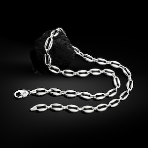 Sterling silver oval mariner link necklace, Engraved handmade nautical chain jewelry, Unique silver gift for mens, Italian gift silver chain