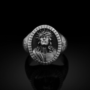 Jesus Engraved Cross Handmade Silver Ring For Men, Savior Jesus Sterling Silver Men Jewelry, Christian Religious Jewelry, Memorial Mom Gift
