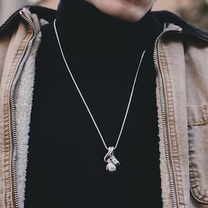 Boxing gloves sterling silver necklace for men, Cool mens sports necklace for boyfriend, Fighter necklace for husband