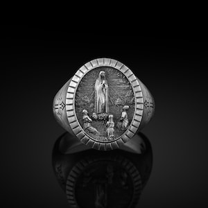 Our Lady of Fatima Men Ring, Virgin Mary Fatima Christian Ring, Silver Virgin Mary Ring, Fatima Men Ring, Religious Christian Men Gift Rings