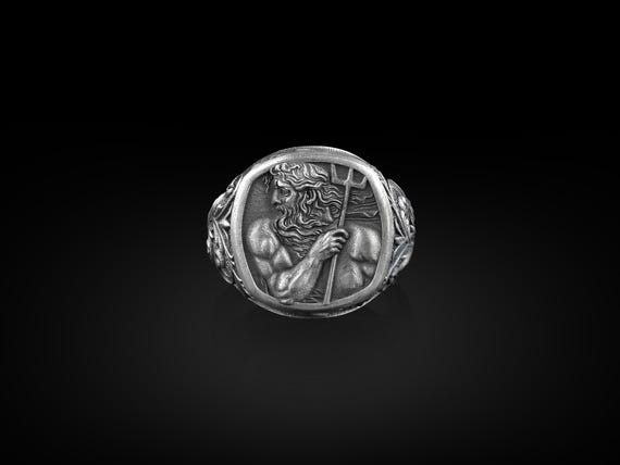 銀製 silver 925刻印 ギリシャ神話ポセイドン図 ゴブレット 798ｇ Antique Jewelry 海王神の指輪、ギリシャ神話、ポセイドン