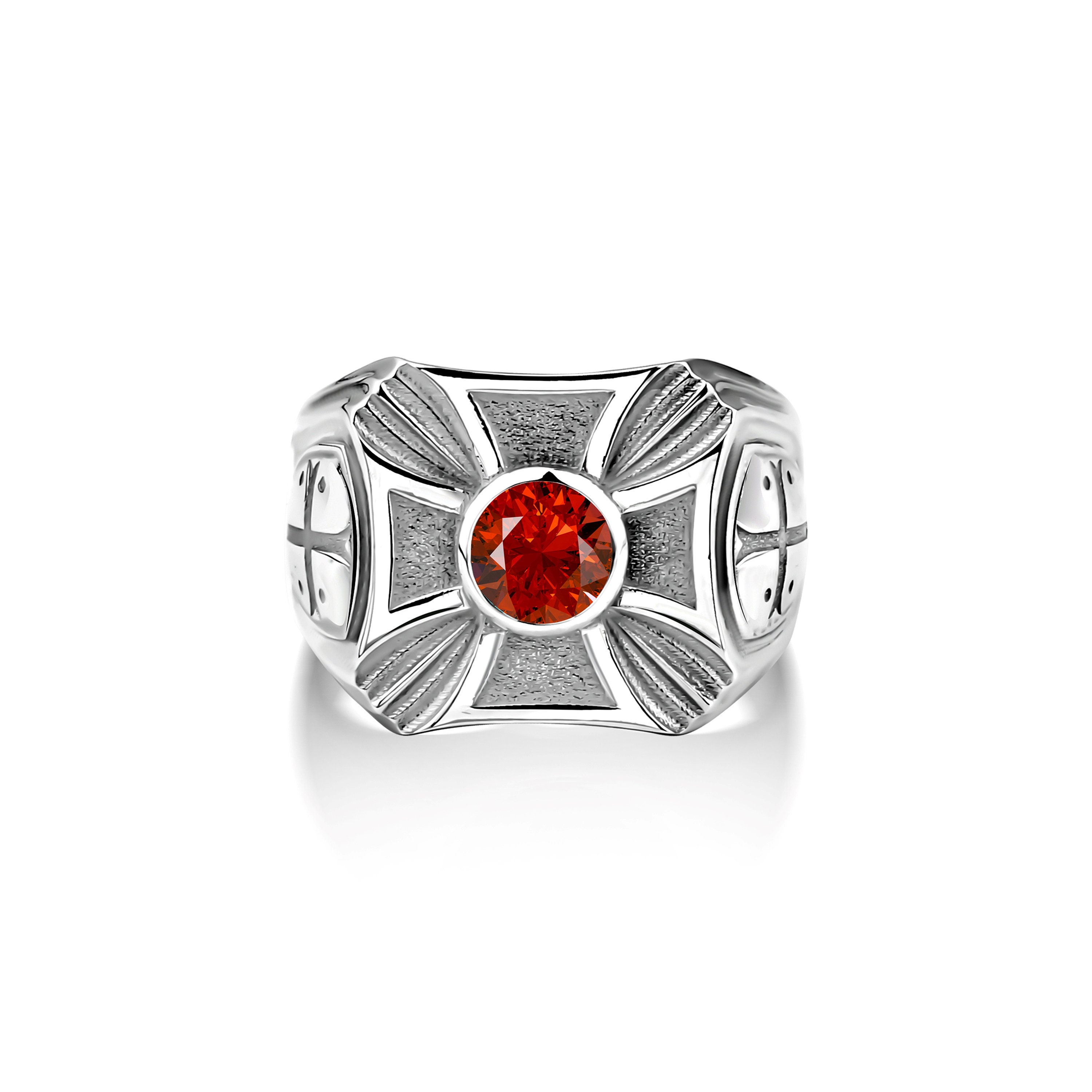 Religious Ruby Christian Cross With Red Ruby Stone Men Ring in Silver, Pinky Ruby ...
