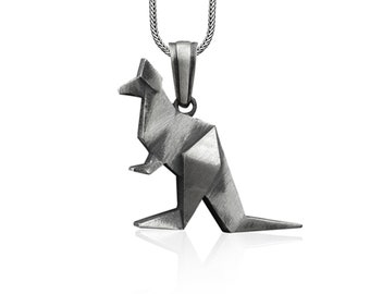 Kangaroo 925 Silver Animal Necklace, Sterling Silver Origami Necklace, Geometric Necklace, Nature Jewelry, Dainty Necklace, Memorial Gift