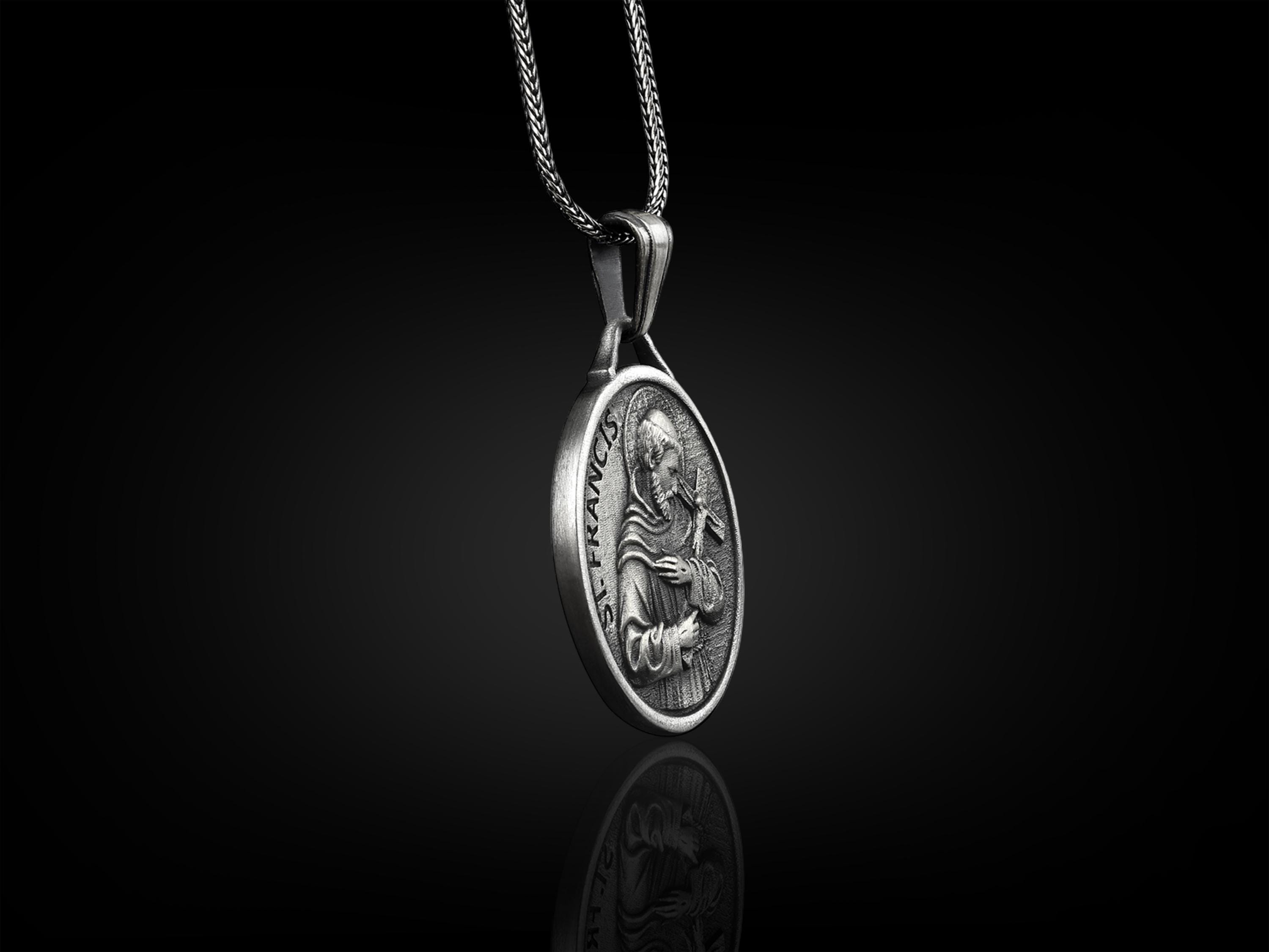 St Francis of Assisi Medal Necklace in 925 Silver, Saint Francis ...