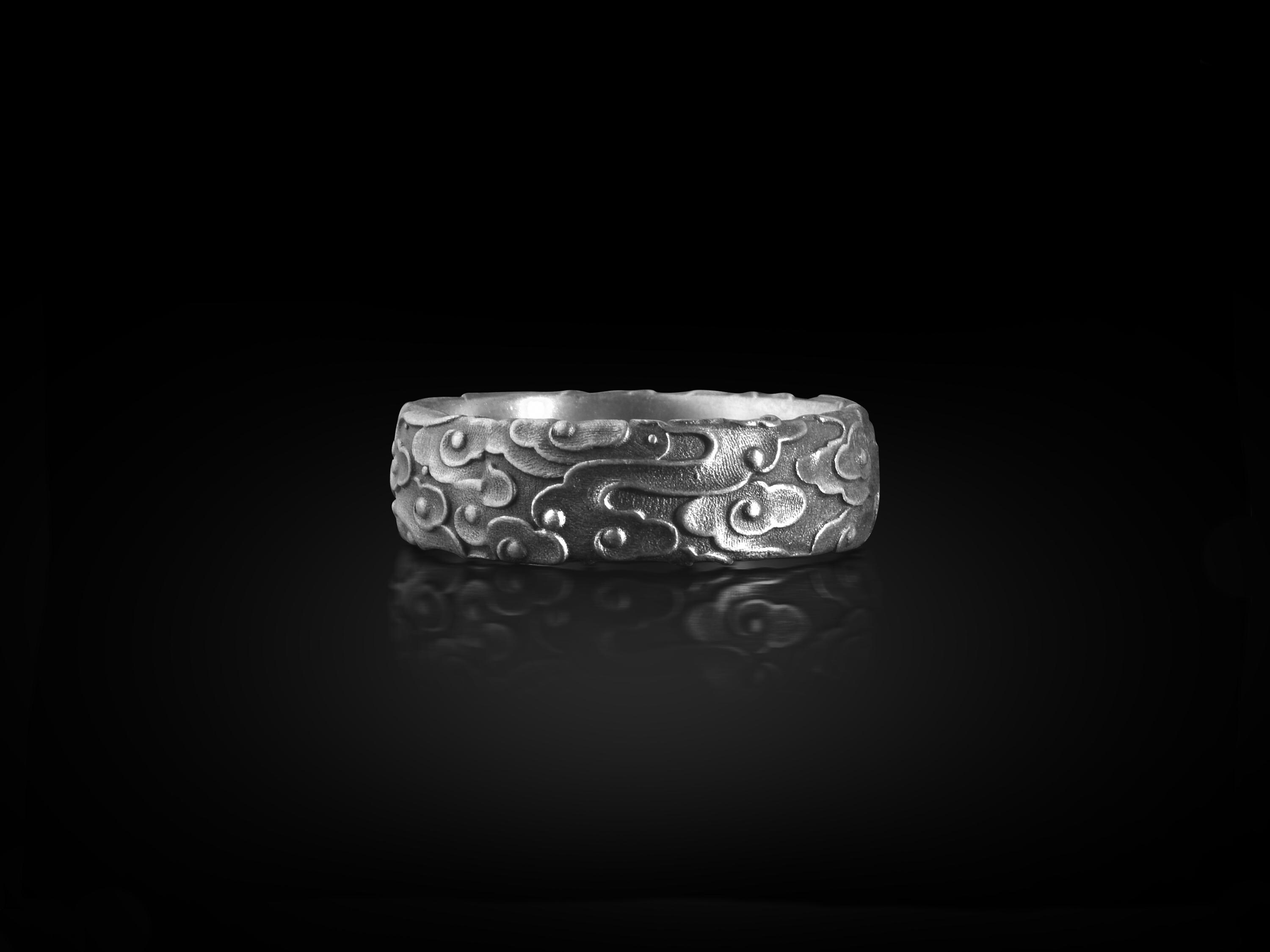 Unique Sterling Silver Cloud Band Ring for Men, Swirling Pattern ...