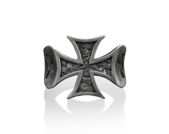 Maltese Cross 925 Silver Medieval Ring, Sterling Silver Cross Jewelry, Christian Jewelry, Engraved Ring, Family Ring, Remembrance Gift
