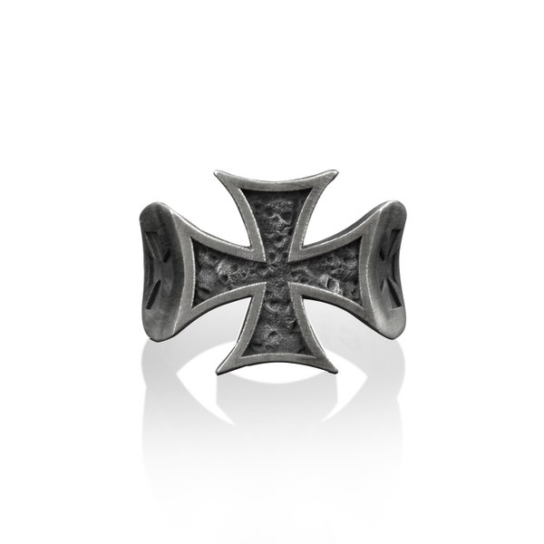 Maltese Cross 925 Silver Medieval Ring, Sterling Silver Cross Jewelry, Christian Jewelry, Engraved Ring, Family Ring, Remembrance Gift