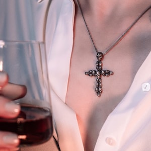 Gothic cross pendant necklace in 925 sterling silver, Skull and cross witchy necklace for best friend, Pagan necklace