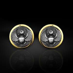 925 Sterling Silver Egyptian Scarab Men&#39;s Cufflinks, Man Egyptian Cufflinks, Gold Plated Wedding Cufflinks, Scarab Men Gift, Jewelry For Men