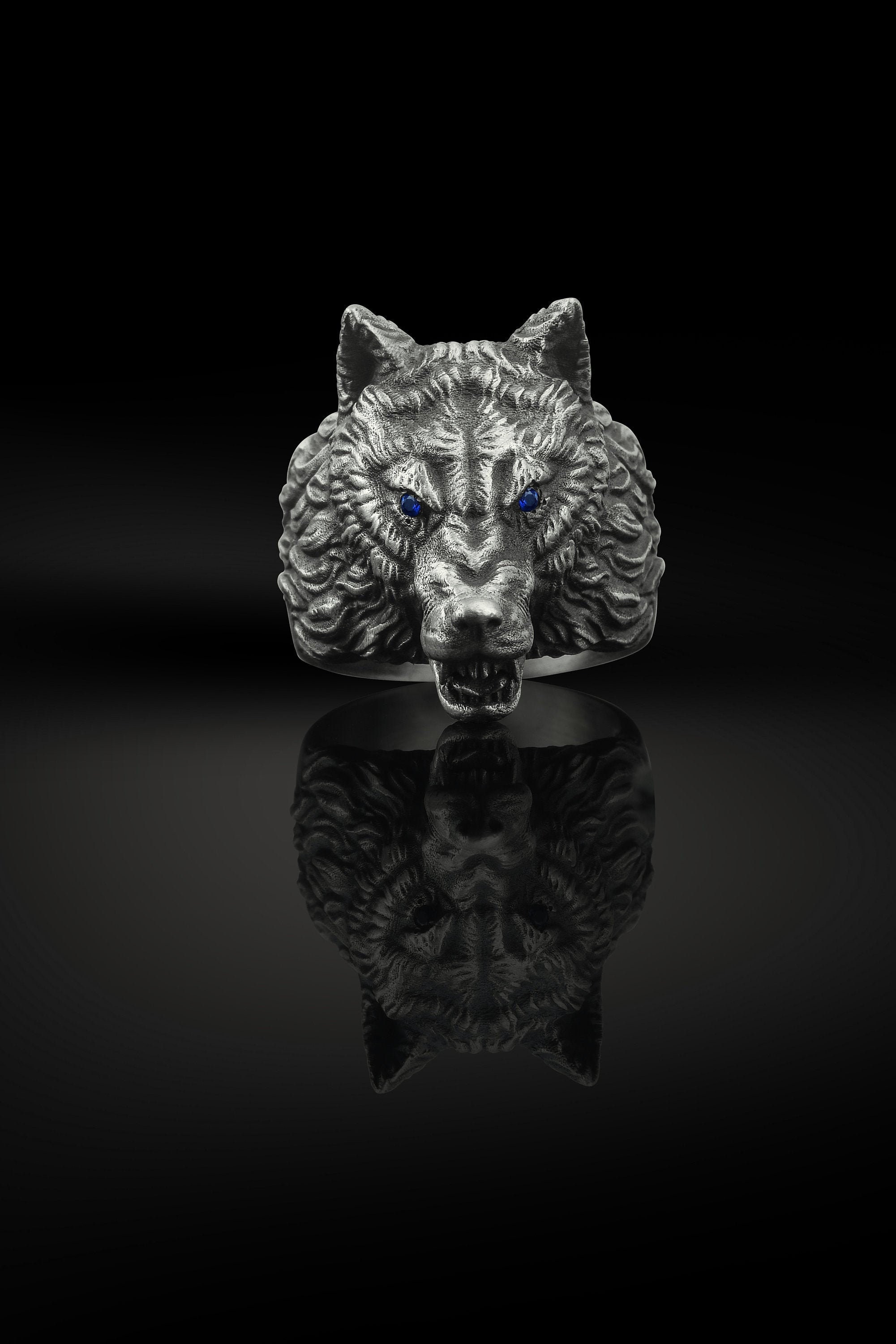 Signet Men Wolf Ring Silver Wolf Head Ring Wild Wolf Men | Etsy
