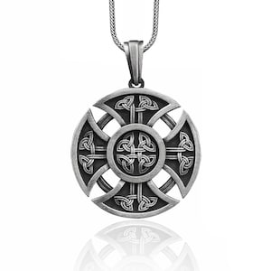 Celtic Knot Cross Handmade Sterling Silver Men Charm Necklace, Triquetra Silver Men Jewelry, Celtic Knot Silver Pendant, Mythology Necklace