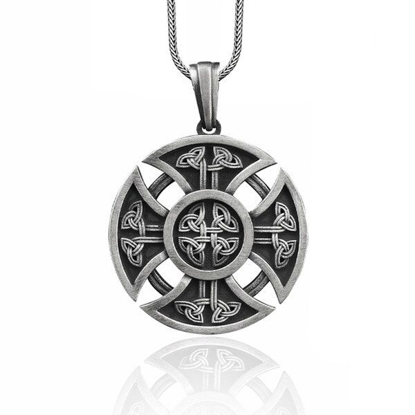 Celtic Knot Cross Handmade Sterling Silver Men Charm Necklace, Triquetra Silver Men Jewelry, Celtic Knot Silver Pendant, Mythology Necklace