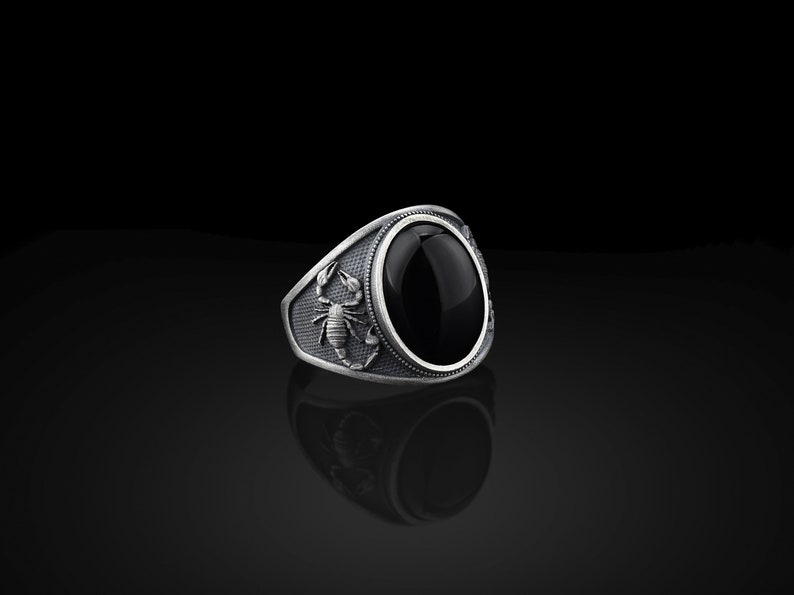 Scorpion Silver Signet Men's Ring Black Onyx Signet Man | Etsy