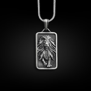 Lion pendant necklace for men in sterling silver, Personalized animal necklace, Leo zodiac sign necklace for husband