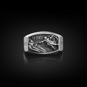 The Creation of Adam Michelangelo Ring, Renaissance Art Spiritual Mens Ring in Silver, Pinky Signet Ring For Men, One Of A Kind Faith Ring