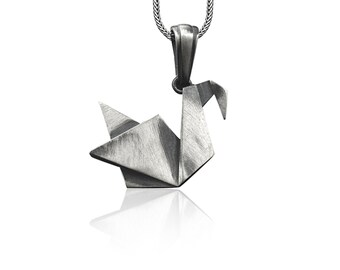 Swan sterling silver origami necklace for girlfriend, Dainty bird necklace for mama, Spiritual necklace for wife