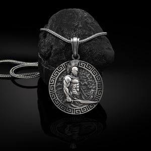 Greek Spartan Necklace For men in Sterling Silver, Men&#39;s Warrior Pendant, Leonidas Pendant, Husband Gift Neckalce, Greek Men Mythology Gift