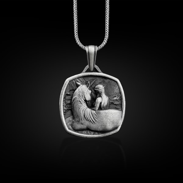 Einhorn und Brautjungfer Halskette, 925 Sterling Silber Freundin Halskette, Halskette mit Gravur, personalisierte Halskette, Geschenk für Freundin