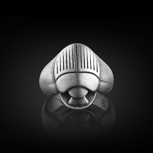 Scarab Pinky Ring For Men in Silver, Beetle Ring For Boyfriend, Bug Ring For Husband, Animal Ring in Sterling Silver, Ancient Egyptian Ring
