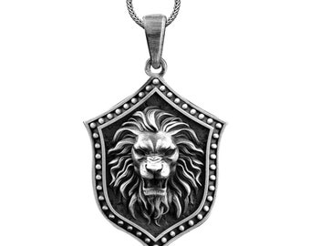 Wild Lion Men Necklace, Lion Head Pendant, Silver African Pendant, Silver Chain Lion Men Pendant, Oxidized Silver Lion Necklace, Lion Gift