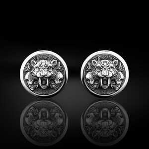 Säbelzahntiger Manschettenknöpfe für Männer, Silber Manschettenknöpfe, Personalisierte Manschettenknöpfe, Einzigartiges Geschenk für Männer