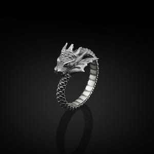 Dragon Handmade Sterling Silver Band Ring For Men, Dragon Mythology Unique Animal Ring, Dragon Silver Jewelry, Huge Serpent Ring, Men Gift